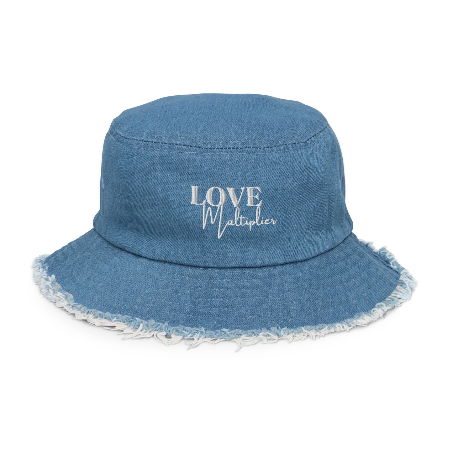 Love Distressed Denim Bucket Hat